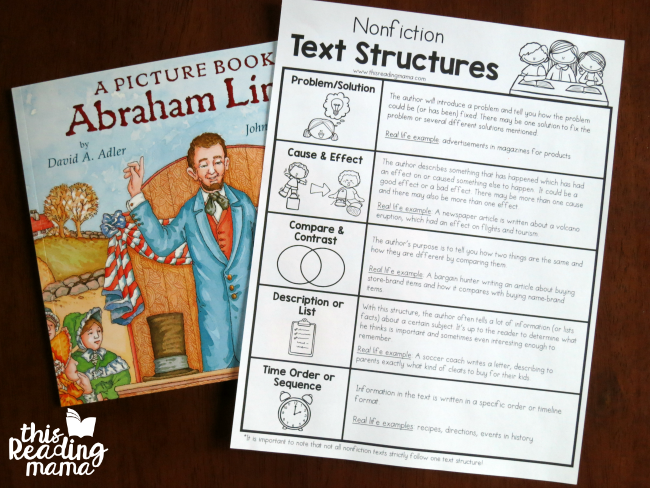 free nonfiction text structures chart with real life examples