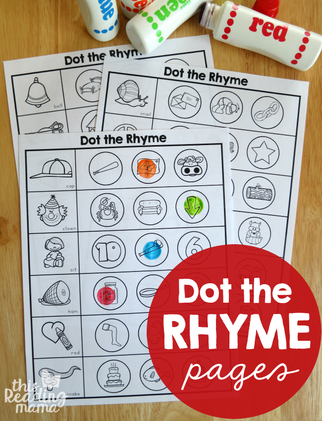 Rhyming Worksheets - Dot the Rhyme - This Reading Mama