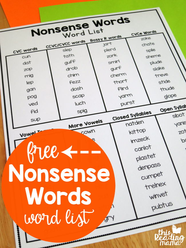 Using Nonsense Words with Readers - FREE Nonsense Words Word List - This Reading Mama