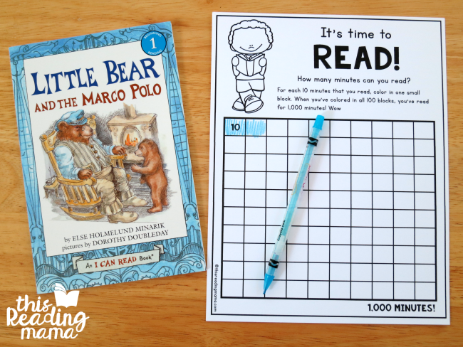 coloring in minutes read by 10's - printable book log