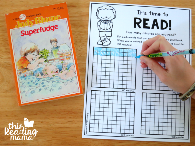 coloring in printable reading log to keep track of minutes