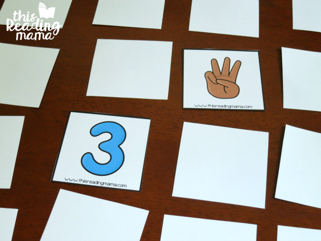 number sorting cards - playing memory match