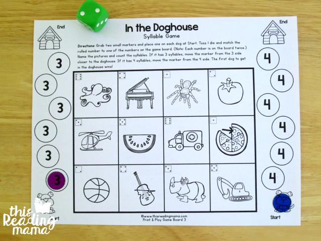 print and play syllable games - counting 3 and 4 syllable words