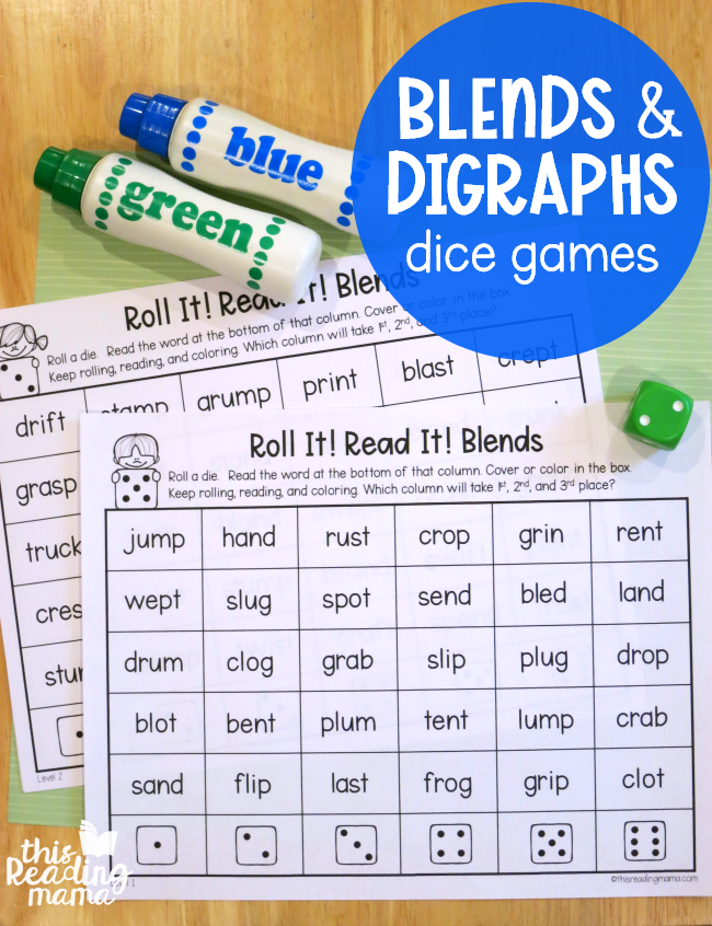 Phonics Dice Games for Blends and Digraphs (FREE) - This Reading Mama