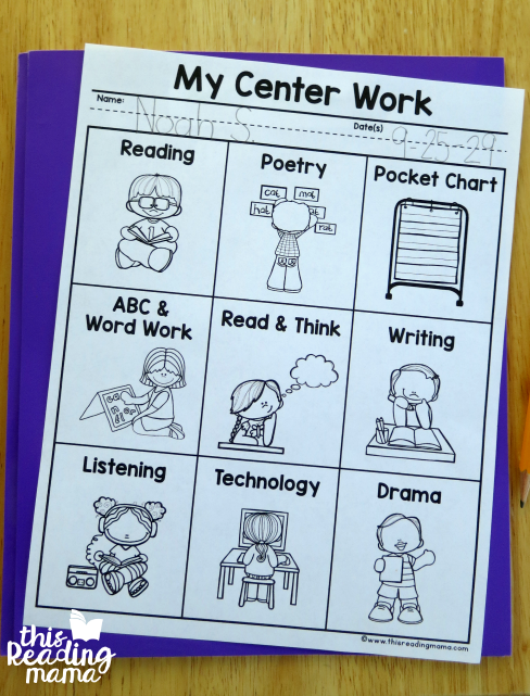 editable literacy center menu for k-2 learners