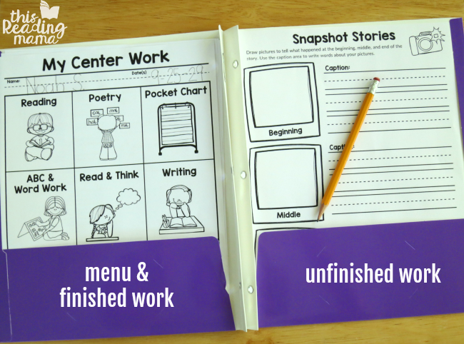 literacy center menu in center folder
