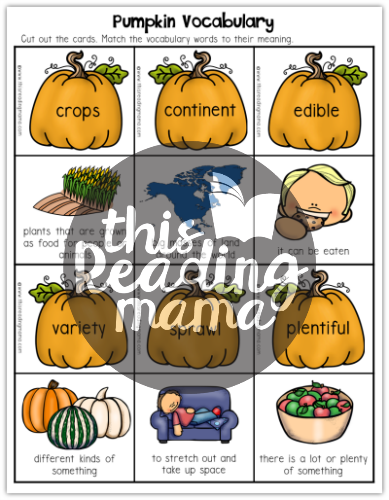 Pumpkin Vocabulary Sample from Pumpkin Literacy Activities - This Reading Mama