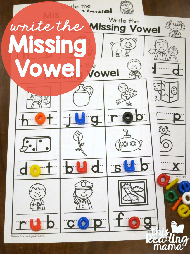 Write the Missing Vowel Worksheets - CVC Words - free at This Reading Mama