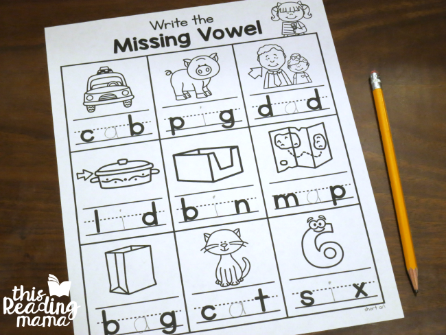 write the missing vowel worksheets - short a and short i example