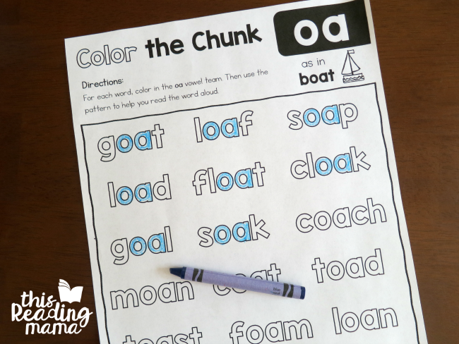 Long o Vowel Team Color the Chunk Page