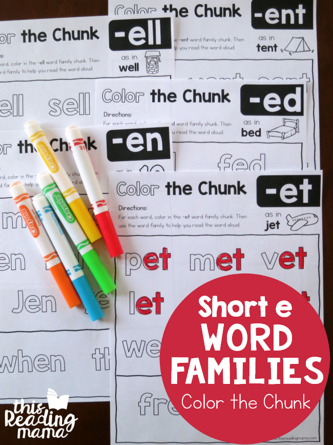 Color the Chunk - Short e Word Families - This Reading Mama