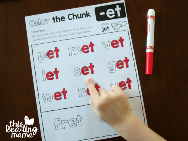 Color the Chunk -et word family page