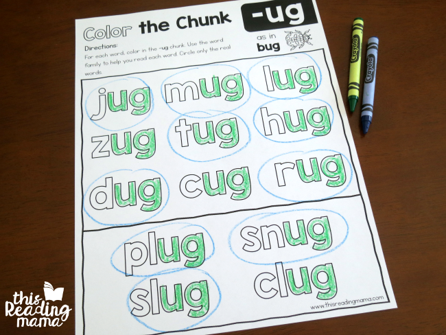 Color the Chunk -ug family level 2 example