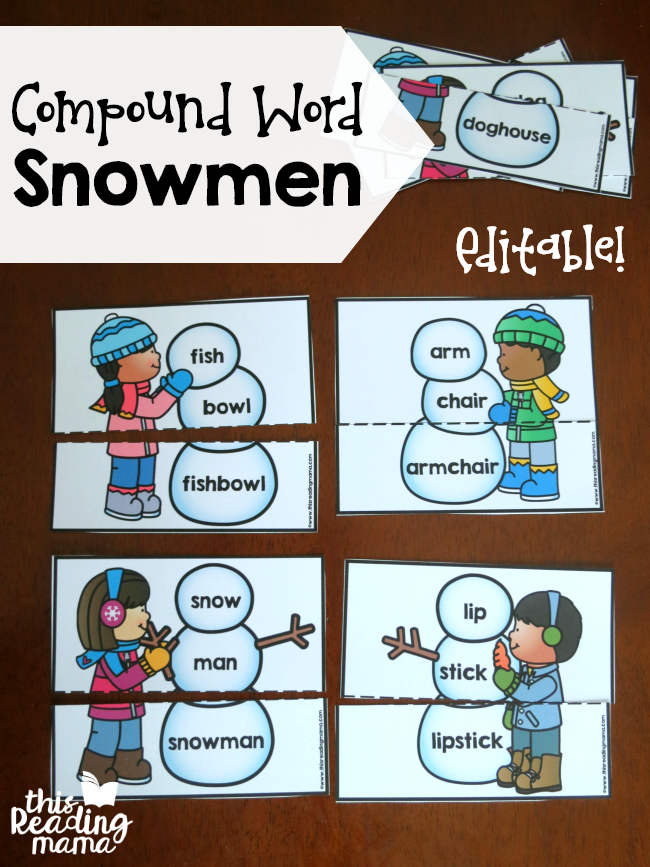 Editable Compound Word Snowmen - free - This Reading Mama