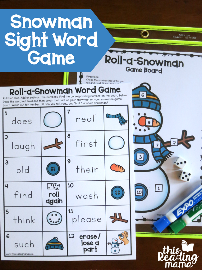 Roll a Snowman Sight Word Game - editable - This Reading Mama