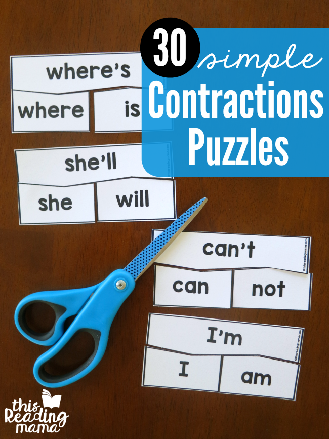 30 SIMPLE Contractions Puzzles - free from This Reading Mama