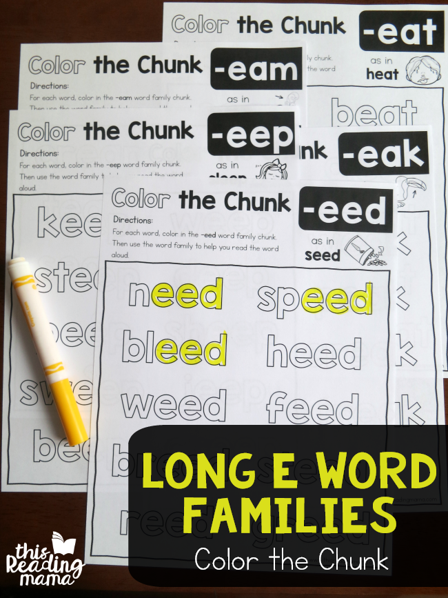 Long e Word Families - Color the Chunk - This Reading Mama