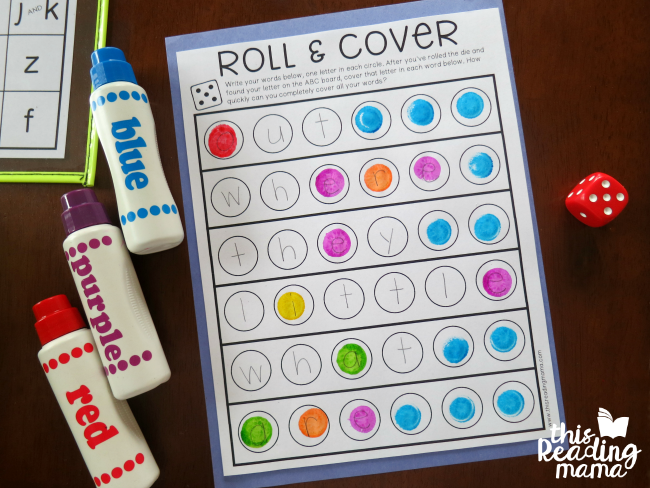 dotting letters on sight words game board