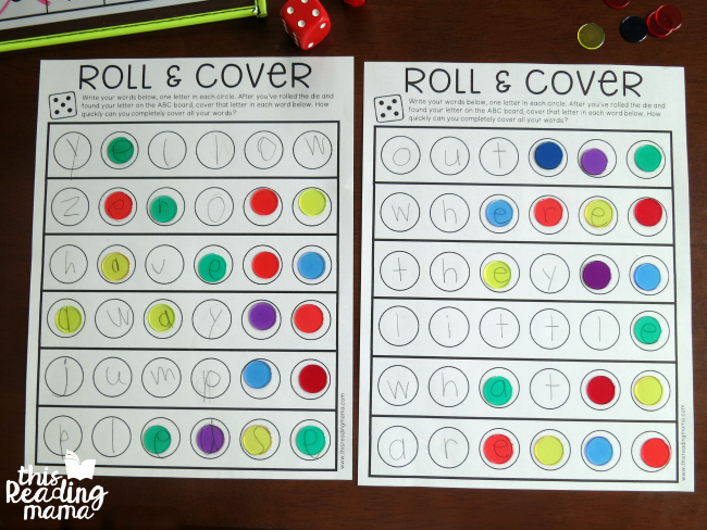roll and cover spelling words game for two players