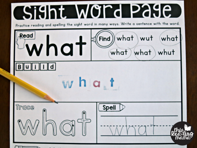 trace and spell sight words on sight word activity pages
