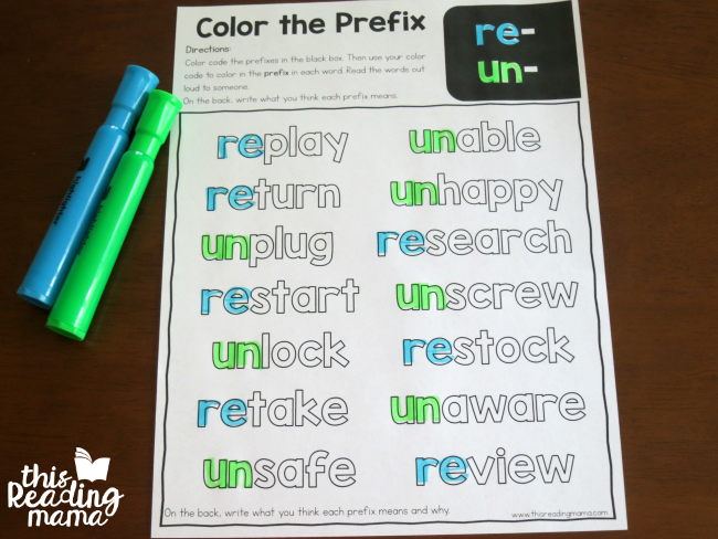 Prefixes Worksheets - color the prefix mixed review page
