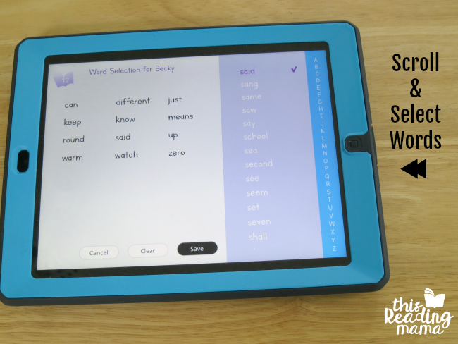 scroll and select words from our updated sight words app