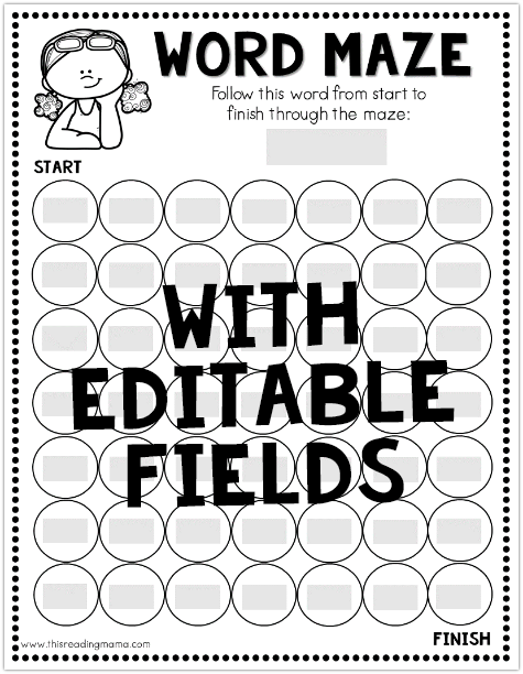 Editable Sight Word Maze for Summer Learning
