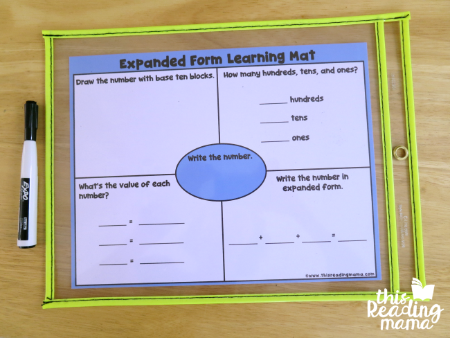 slip expanded form learning mat in a dry erase pocket or laminate