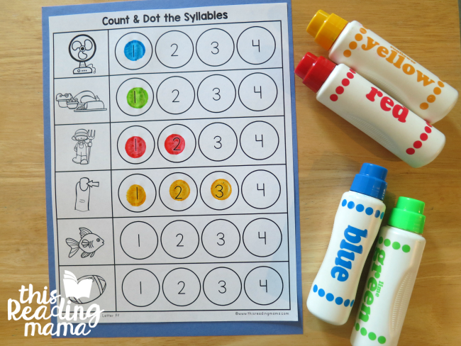 Count and Dot the Syllables Pages from Reading the Alphabet curriculum