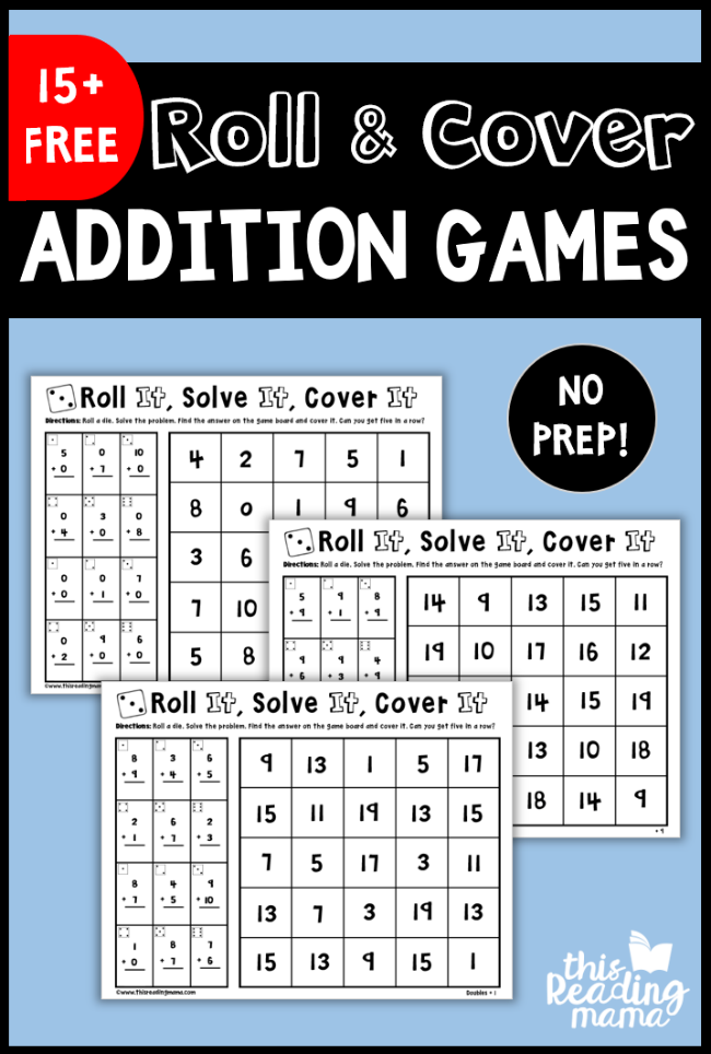 No Prep Addition Games - Roll and Cover - This Reading Mama