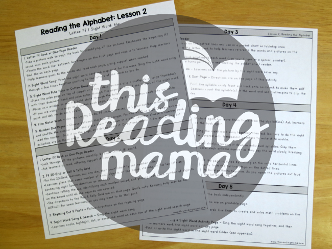 Reading the Alphabet Letter Lesson Outline Example