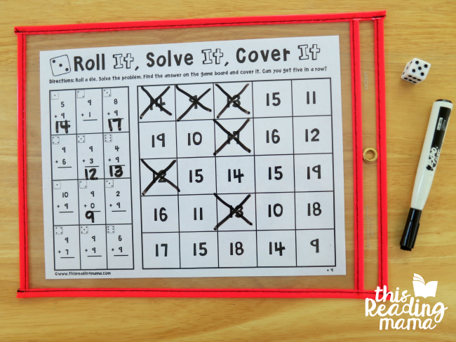 put the no prep math games in a dry erase pocket and use a dry erase marker