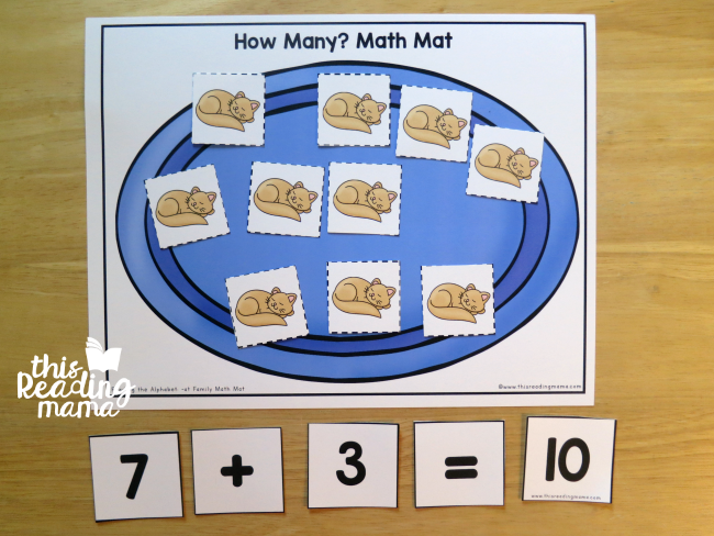How Many? Math Mat - solve then build the number sentence