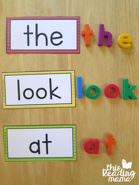 building sight words from Reading the Alphabet with magnetic letters