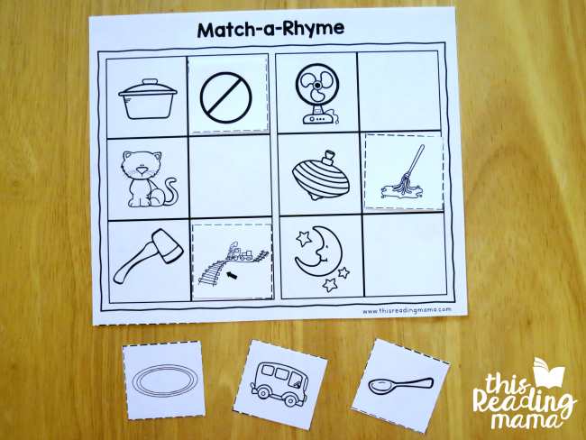 matching rhymes page from Reading the Alphabet word family lessons