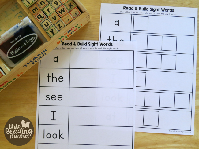 sight word building pages from Reading the Alphabet