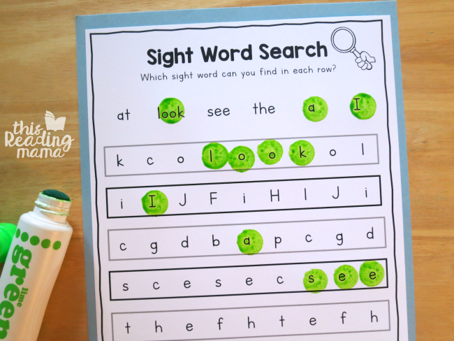 sight word review search from Reading the Alphabet word family lessons