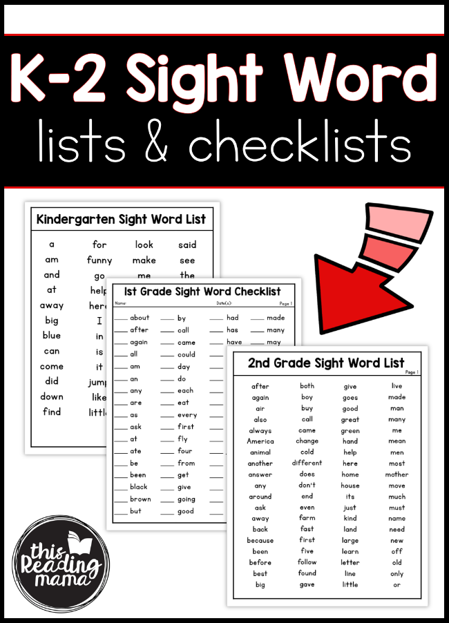 K-2 Sight Word Lists & Checklists