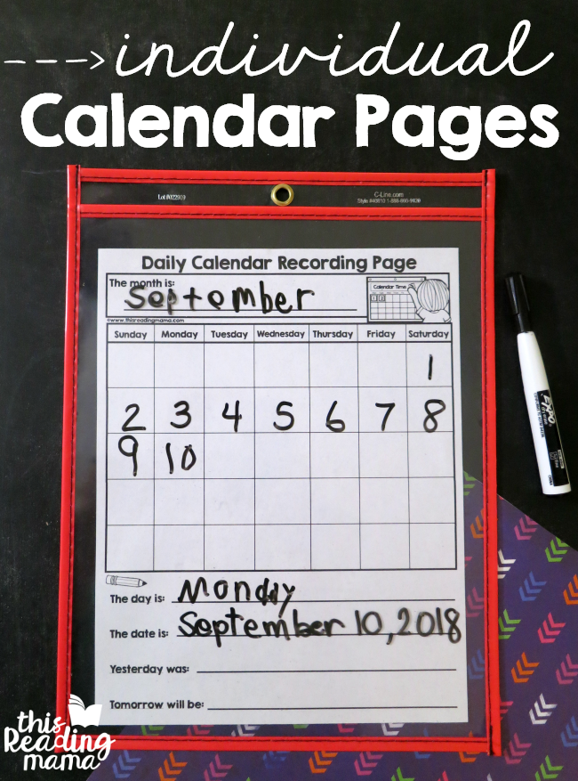 Individual Calendar Pages - free from This Reading Mama