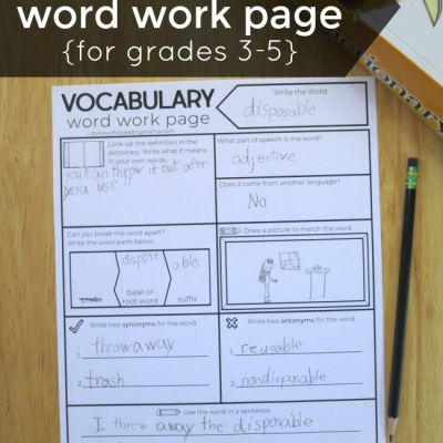Vocabulary Graphic Organizer for Grades 3-5