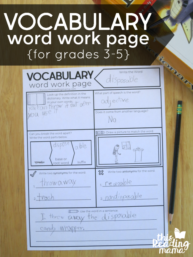 Free Vocabulary Graphic Organizer for Grades 3-5 - This Reading Mama