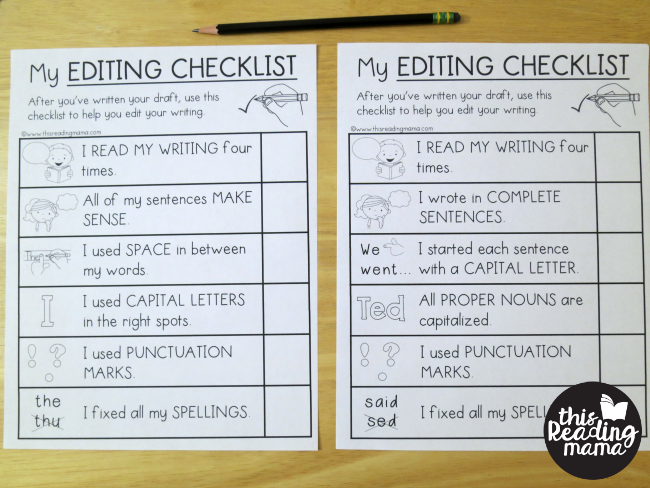 editing checklists for k-5 learners