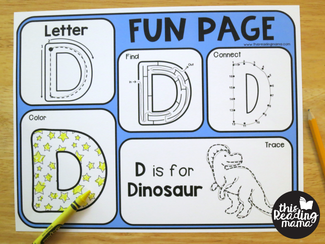 uppercase alphabet fun page - letter D example