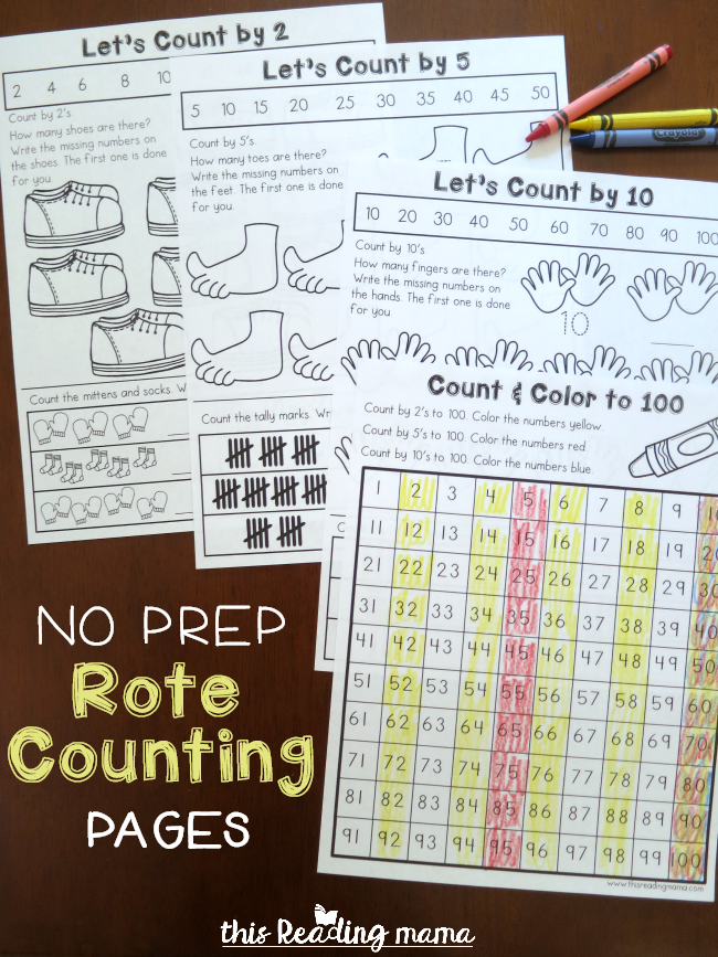 No Prep Rote Counting Pages - free for 2, 5, & 10 - This Reading Mama