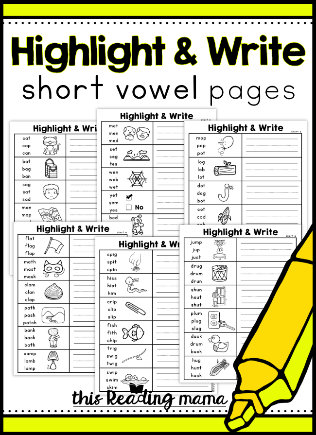 Short Vowel Spelling Pages - Highlight and Write - This Reading Mama