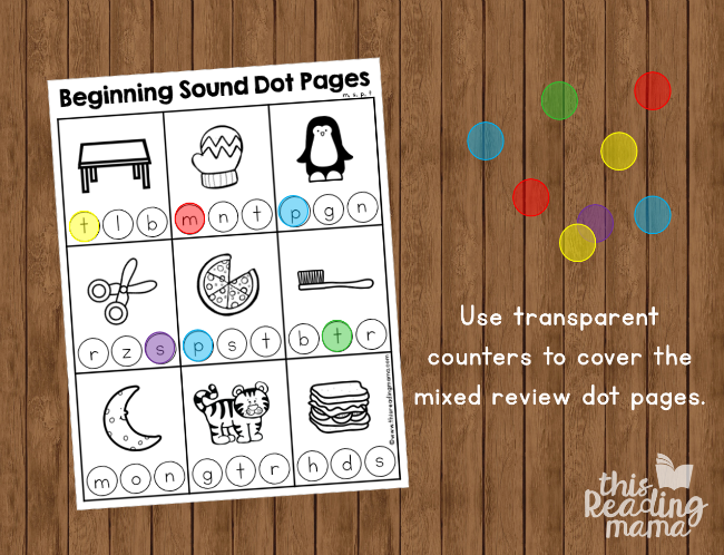 Beginning Sound Dot Pages - use transparent counters