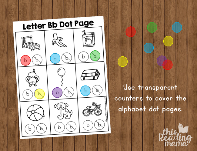 make alphabet dot pages reusable with transparent counters - This Reading Mama