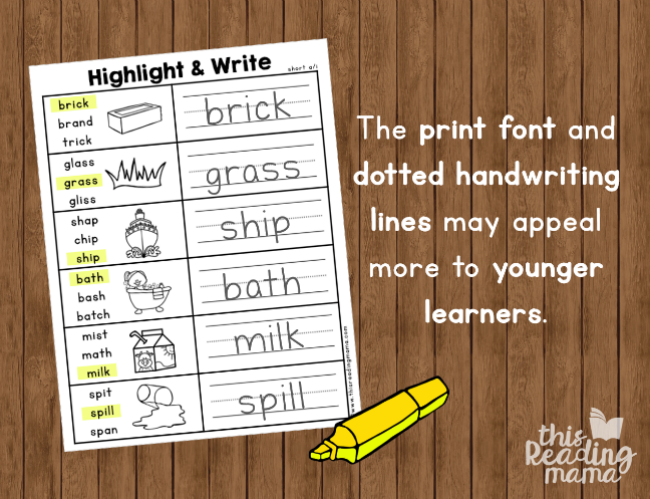 short vowel spelling pages for younger learners
