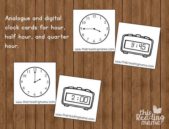 telling time matching cards for hour, half hour, quarter hour