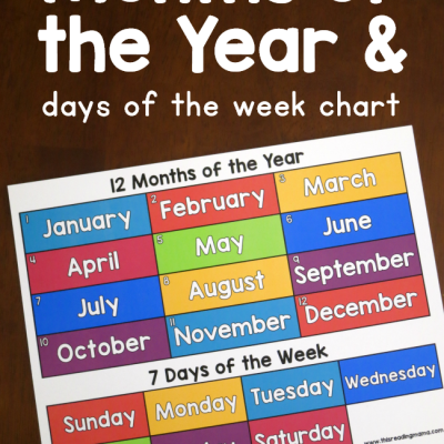 Months of the Year Chart {Includes Days of the Week}